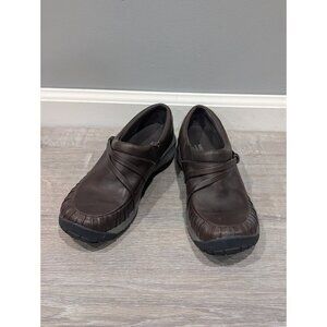 Merrell Encore Pleat Brown Leather Slip-On Comfort Clogs Womens Sz 9.5 EUR 40.5